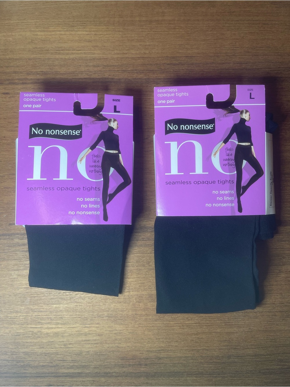2 Pack No Nonsense Seamless Opaque Tights Black Size Large 1 NWT & 1 Open Box